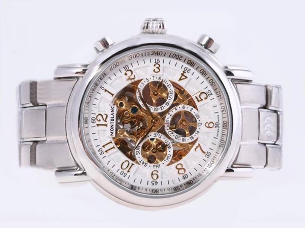 Montblanc Skeleton Chronograph M29430 40mm Stainless Steel Case White Dial Watch watches