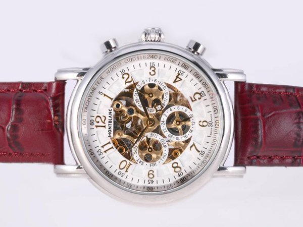 Montblanc Skeleton Chronograph M29430 Red Crocodile Leather Strap Womens Round Watch watches