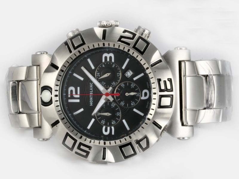 Montblanc Sport Chronograph 03274 Black Dial White Stainless Steel Strap 47mm Watch watches