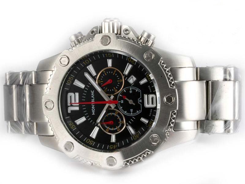 Montblanc Sport Chronograph 07255 White Stainless Steel Strap Black Dial 44mm Watch watches