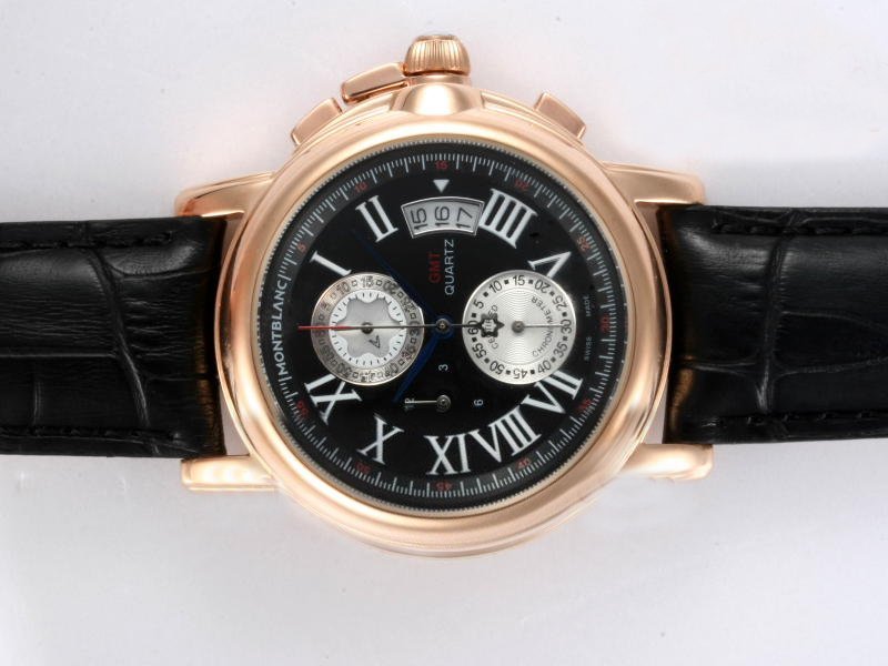 Montblanc Sport Chronograph 102377 Black Dial Rose Gold Bezel Quartz Chronograph Watch watches
