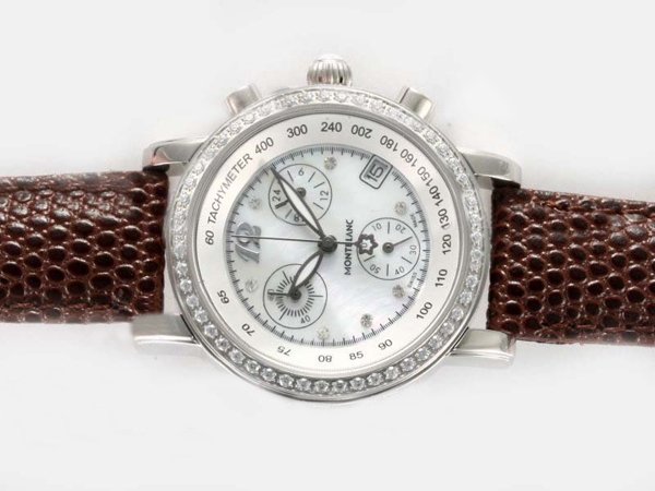 Montblanc Star Automatic 38023 Stainless Steel Bezel Coffee Crocodile Leather Strap White Dial Watch watches