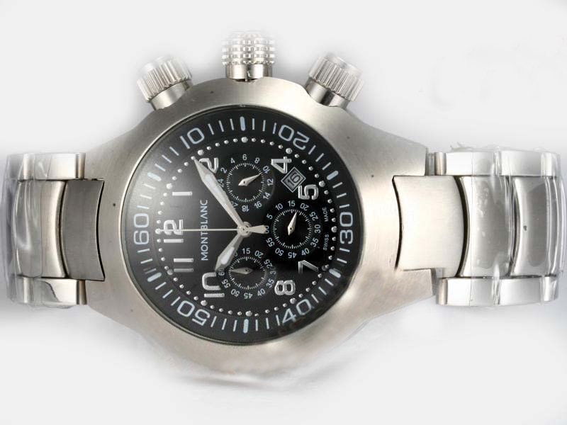 Montblanc Star Chronograph 07152 Round White Stainless Steel Strap Black Dial Watch watches