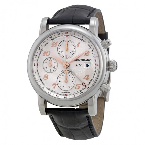 Montblanc Star Chronograph UTC Silver Dial Black Leather Men's Watch 110590 watches