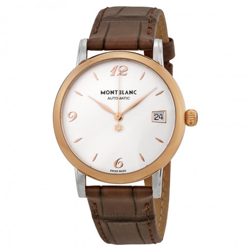 Montblanc Star Classique Automatic Silvery White Dial Brown Leather Watch 111612 watches