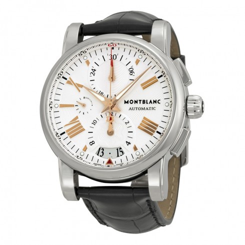 Montblanc Star Silver Dial Chronograph Black Leather Automatic Men's Watch 105856 watches