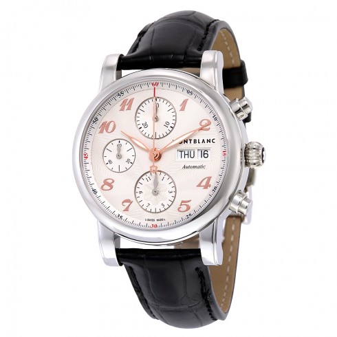 Montblanc Star Traditional Chronograph Automatic Silver Dial Black Leather Men's Watch 113847 watches
