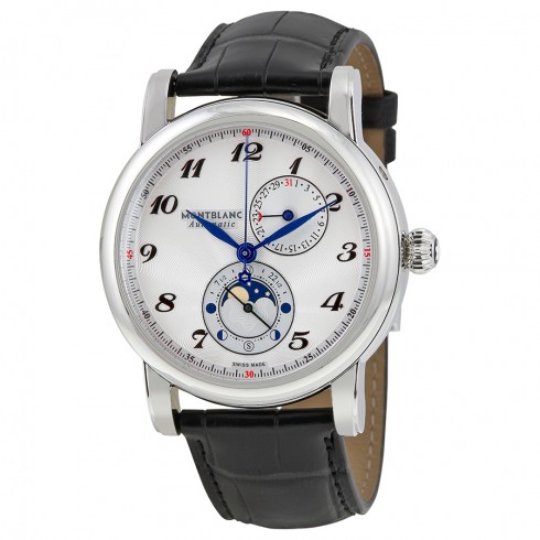 Montblanc Star Twin Moonphase Automatic Silver Dial Black Leather Men's Watch 110642 watches