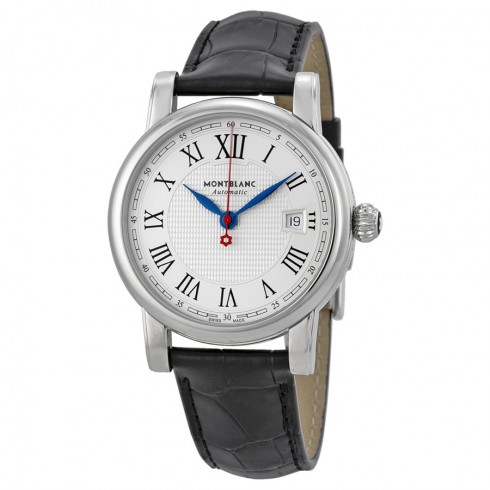 MontBlanc Star White / Silver Dial Black Leather Men's Watch 110705 watches