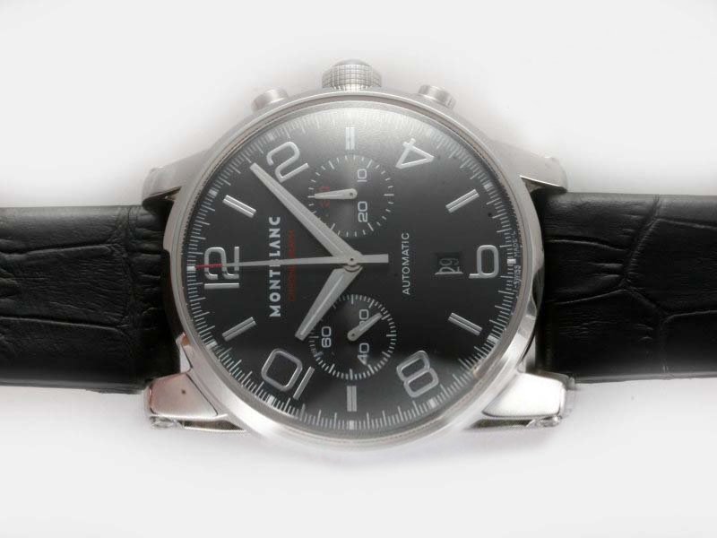 Montblanc Timewalker 9668 Round Mens Black Cow Leather Strap Watch watches