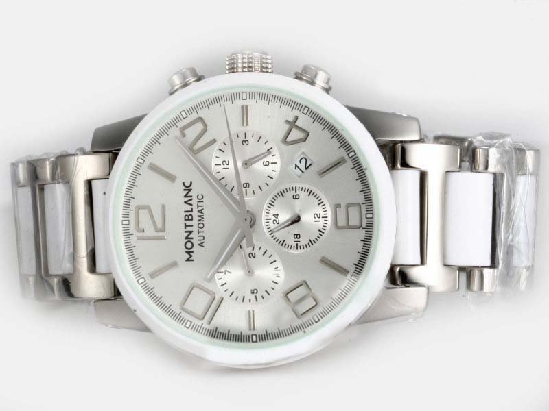 Montblanc Timewalker Chronograph 09669 White Stainless Steel Strap Round White Dial Watch watches