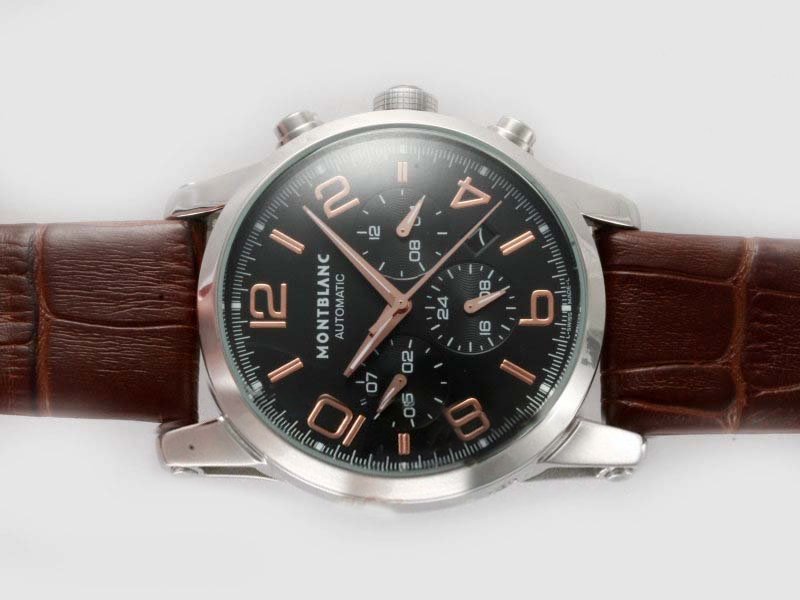 Montblanc Timewalker Chronograph 09670 Mens Brown Crocodile Leather Strap Watch watches