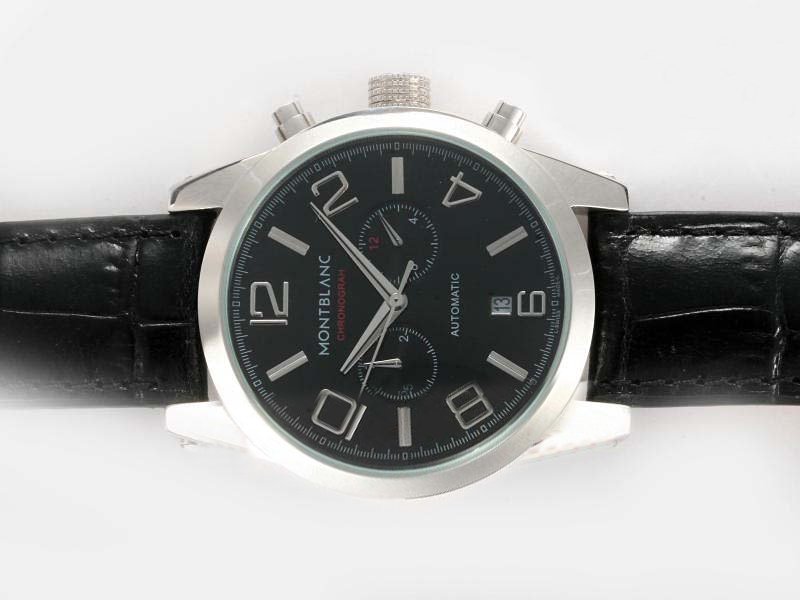 Montblanc Timewalker Chronograph 36973 Black Crocodile Leather Strap Midsize 43mm Watch watches