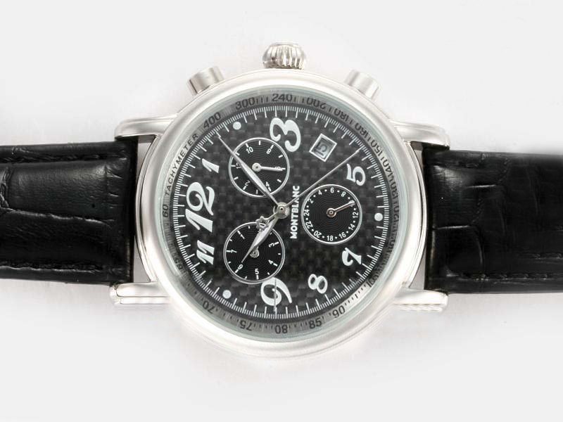 Montblanc Timewalker Chronograph 7039 38mm Black Ostrich Leather Strap Midsize Watch watches