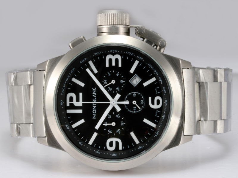 Montblanc Timewalker Chronograph 9668 Silver Stainless Steel Strap Black Dial 45mm Watch watches