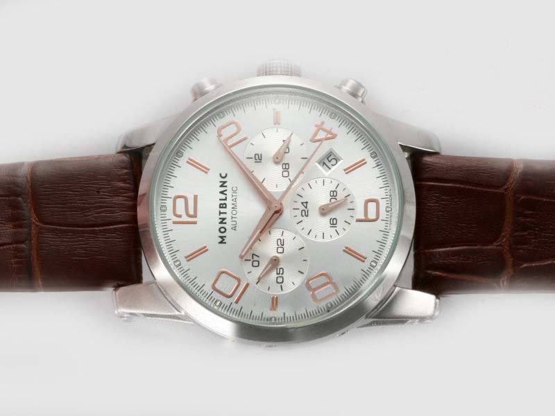 Montblanc Timewalker Chronograph M29430 White Dial Brown Cow Leather Strap Round Watch watches