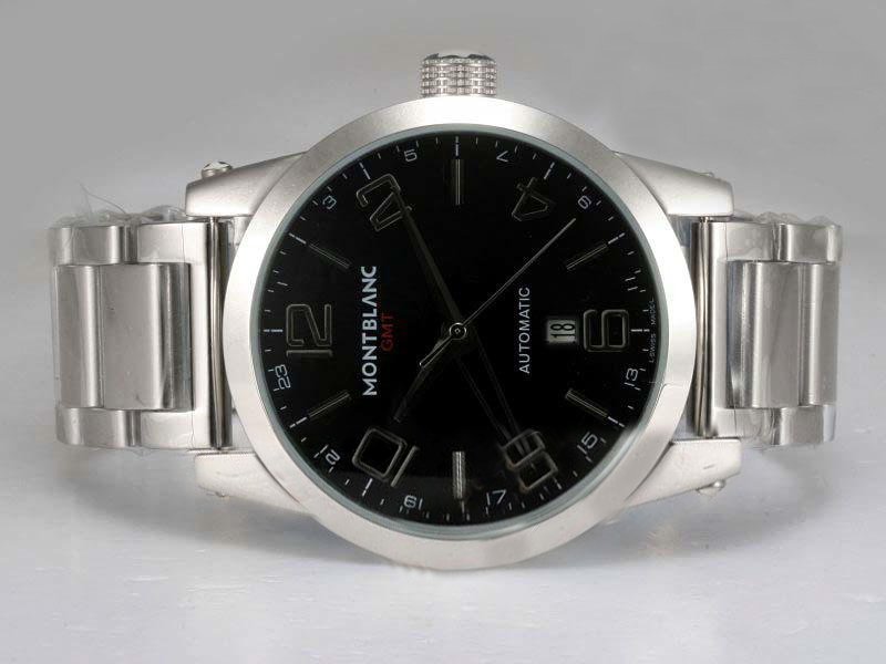 Montblanc Timewalker GMT 36064 Stainless Steel Bezel Stainless Steel Case Black Dial Watch watches