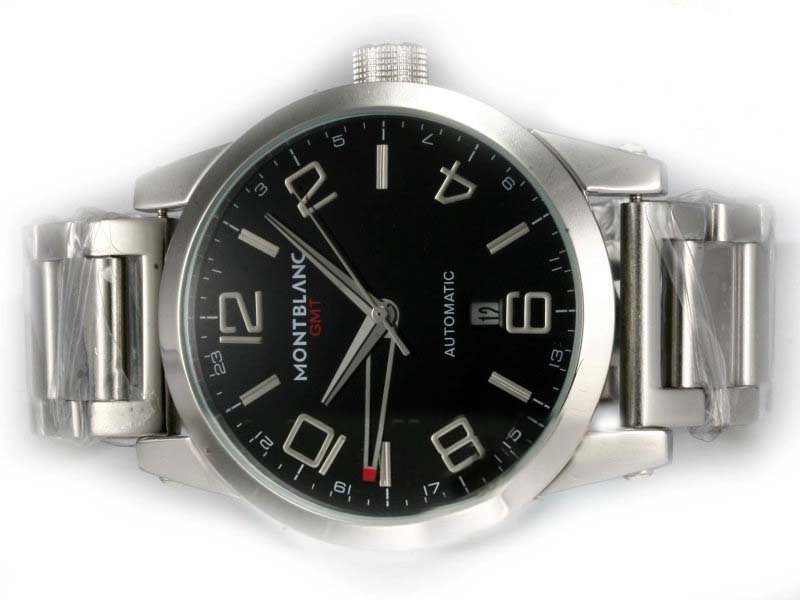 Montblanc Timewalker GMT 36064 Stainless Steel Case Stainless Steel Bezel Black Dial Watch watches
