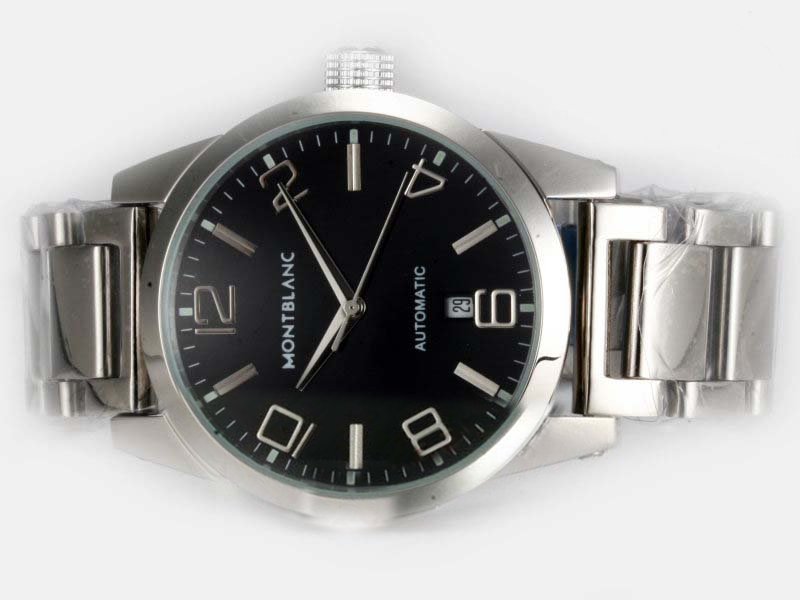 Montblanc Timewalker Large 09672 Black Dial Round White Stainless Steel Strap Watch watches