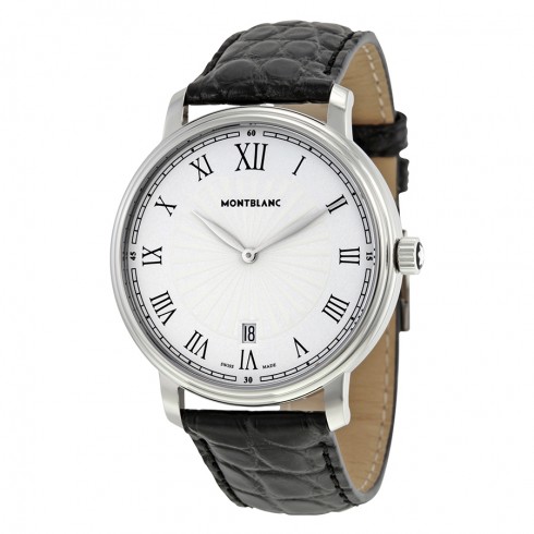 Montblanc Tradition Date White Guilloche Dial Black Leather Men's Watch 112633 watches