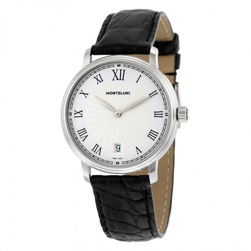 Montblanc Tradition Date White Guilloche Dial Black Leather Men's Watch 112635 watches