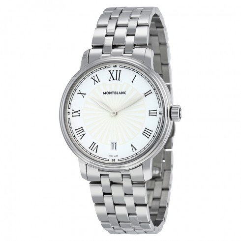 Montblanc Tradition Date White Guilloche Dial Stainless Steel Men's Watch 112636 watches