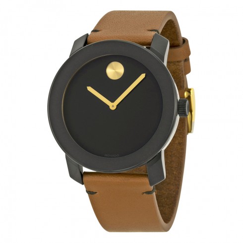 Movado Bold Black Museum Dial Rustic Brown Leather Strap Men's Watch 3600305 watches