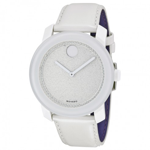 Movado Bold Grey Glitter Dial White Leather Unisex Watch 3600230 watches