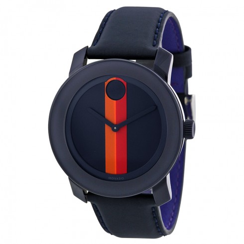 Movado Bold Navy Dial Navy Leather Strap Unisex Watch 3600231 watches