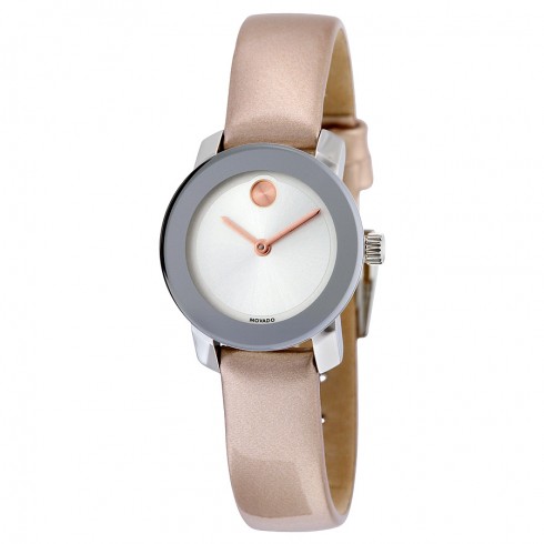 Movado Bold Silver Rose Gold Leather Quartz Ladies Watch 3600340 watches