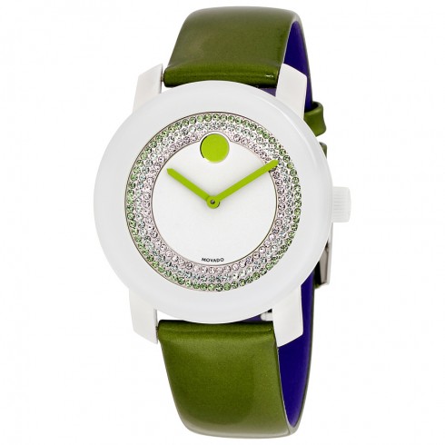 Movado Bold White With Light Green Pav�� Crystals Dial Ladies Watch 3600316 watches