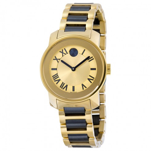 Movado Bold Yellow Gold-Tone Dial Two Tone Stainless Steel Ladies Watch 3600355 watches