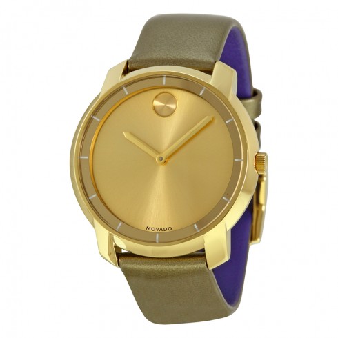 Movado Bold Yellow Gold Sunray Dial Green Leather Laides Quartz Watch 3600312 watches