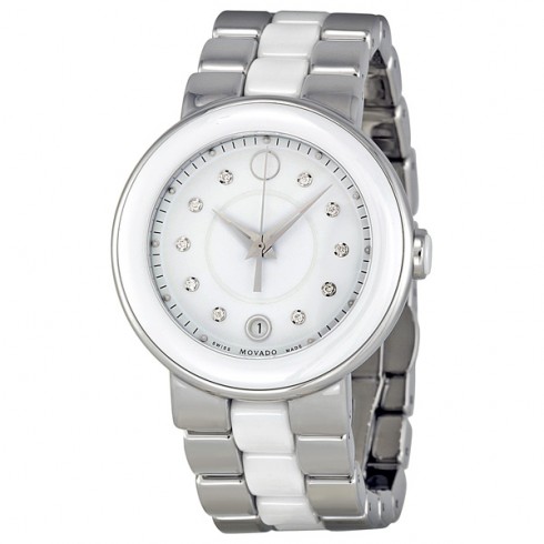 Movado Cerena Steel and White Ceramic Ladies Watch 0606540 watches