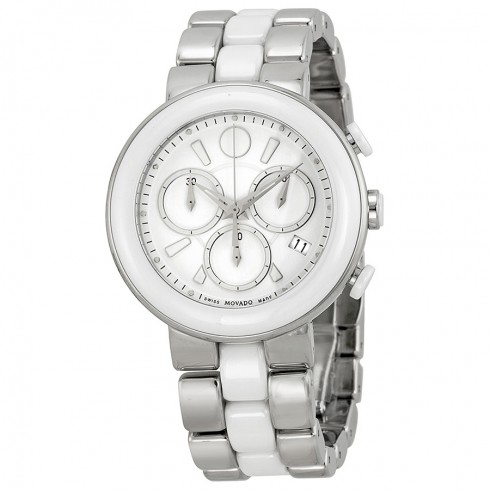 Movado Chronograph White Dial White Ceramic Ladies Watch 0606758 watches