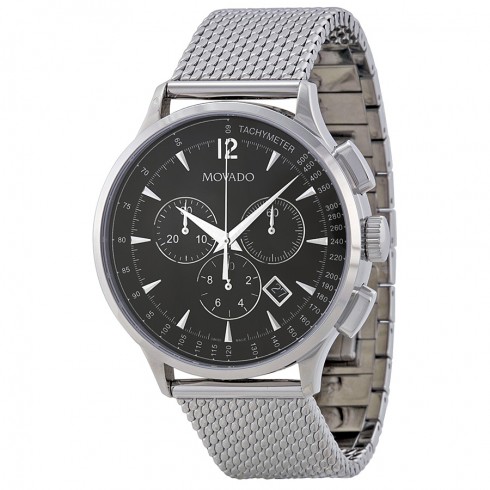 Movado Circa Chronograph Black Dial Stainless Steel Mesh Men's Watch 0606803 watches