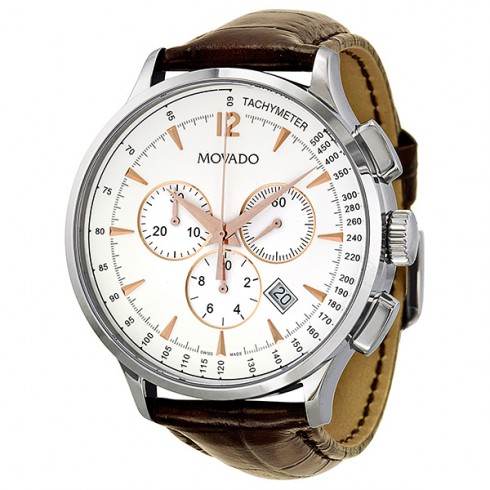 Movado Circa Chronograph White Dial Brown Leather Strap Men's Watch 0606576 watches
