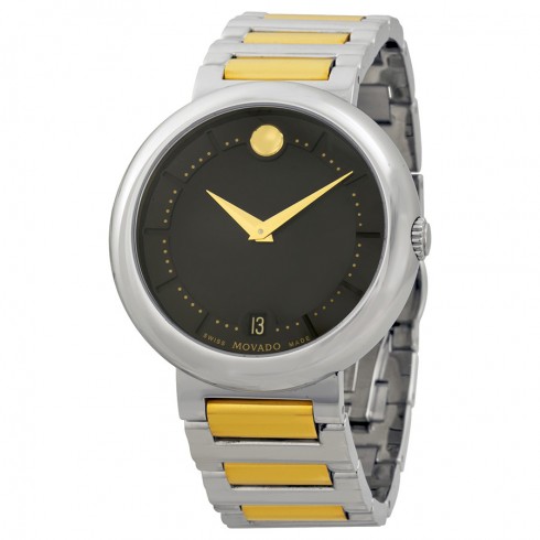 Movado Concerto Black Dial Two-Tone Stainless Steel Bracelet Men's Watch 0606588 watches
