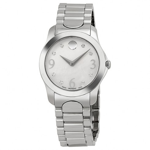 Movado Diamond Mother of Pearl Dial Stainless Steel Ladies Watch 0606696 watches