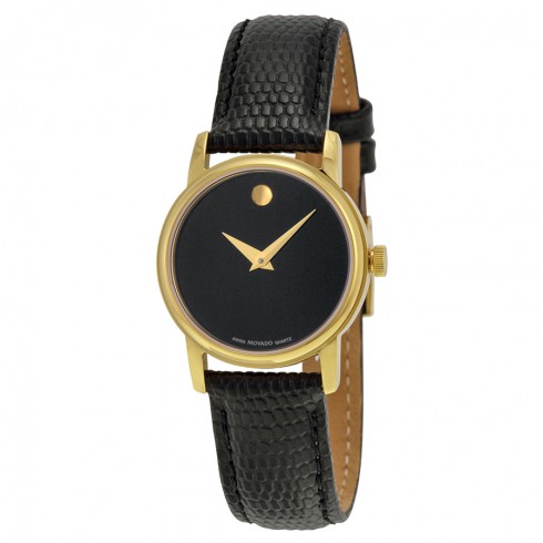 Movado Museum Black Dial Black Leather Ladies Watch 2100006 watches