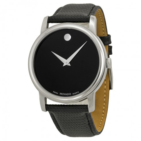 Movado Museum Black Dial Black Leather Strap Men's Watch 2100002 watches