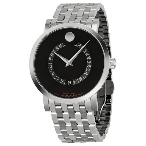 Movado Red Label Automatic Black Dial Animated Date Stainless Steel Men's Watch 0606284 watches