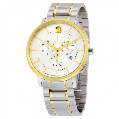 Movado Thin Classic Chronograph Silver Soleil Dial Two-tone Stainless Steel Men's Watch 0606887 watches