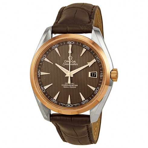 Omega Aqua Terra Co-Axial Teak-Grey Dial Brown Leather Men's Watch 23123422106001 watches