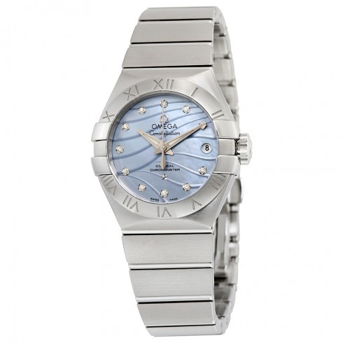 Omega Constellation Co-Axial Blue Mother of Pearl Diamond Dial Stainless Steel Ladies Watch 123.10.27.20.57.001 watches