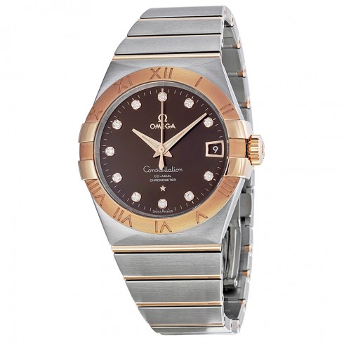 Omega Constellation Co-Axial Brown Diamond Dial Two Tone Unisex Watch 123.20.38. watches