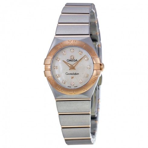Omega Constellation Diamond Mother of Pearl Dial Rose Gold and Stainless Steel Ladies Watch 123.20.24.60.55.001 watches