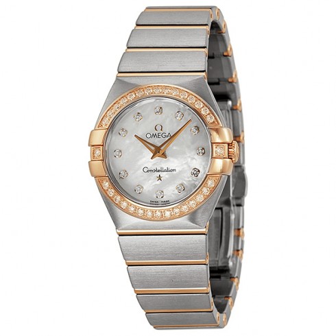 Omega Constellation Diamond Mother of Pearl Dial Rose Gold and Steel Ladies Watch 12325276055001 watches