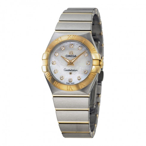 Omega Constellation Diamond Mother of Pearl Dial Yellow Gold and Stainless Steel Ladies Watch 123.20.27.60.55.002 watches