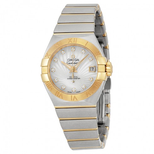 Omega Constellation Mother of Pearl Diamond Dial Steel and 18kt Yellow Gold Ladies Watch 12320272055002 watches